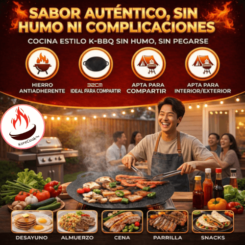 KoreCook™ – Plancha / Sarten Koreano Antiadherente 32cm - Cocina sin que nada se pegue