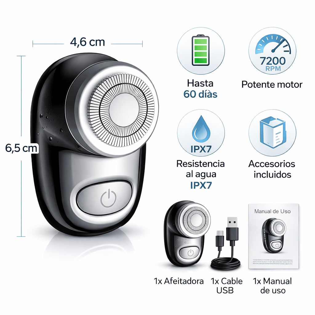 Mini Afeitadora Portátil Recargable - Afeitado Profesional, Preciso y Sin Dolor