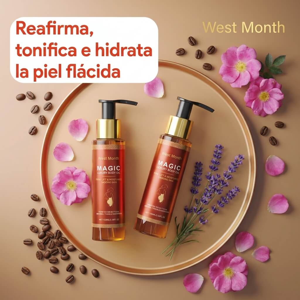 WEST MONTH Magic Luxury Body Oil - Cuidado e hidratación de la piel, suave y firme, cuidado diario, nutritivo e hidratante.