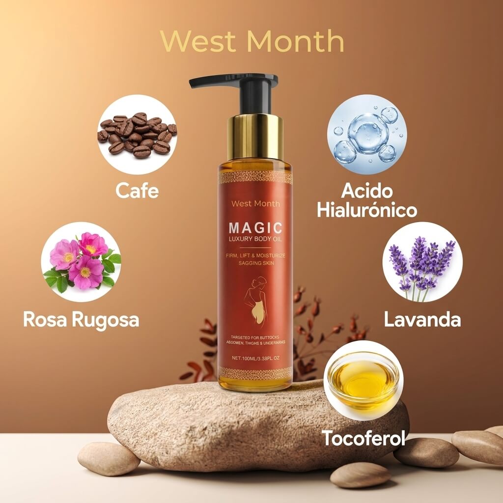 WEST MONTH Magic Luxury Body Oil - Cuidado e hidratación de la piel, suave y firme, cuidado diario, nutritivo e hidratante.