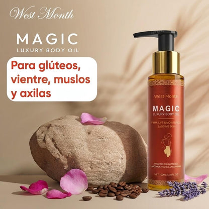 WEST MONTH Magic Luxury Body Oil - Cuidado e hidratación de la piel, suave y firme, cuidado diario, nutritivo e hidratante.